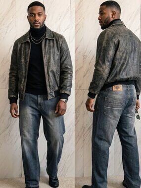 Brooklyn Basement Y2K Faded Wash Skater Baggy Dark Denim Jeans SZ 42x32